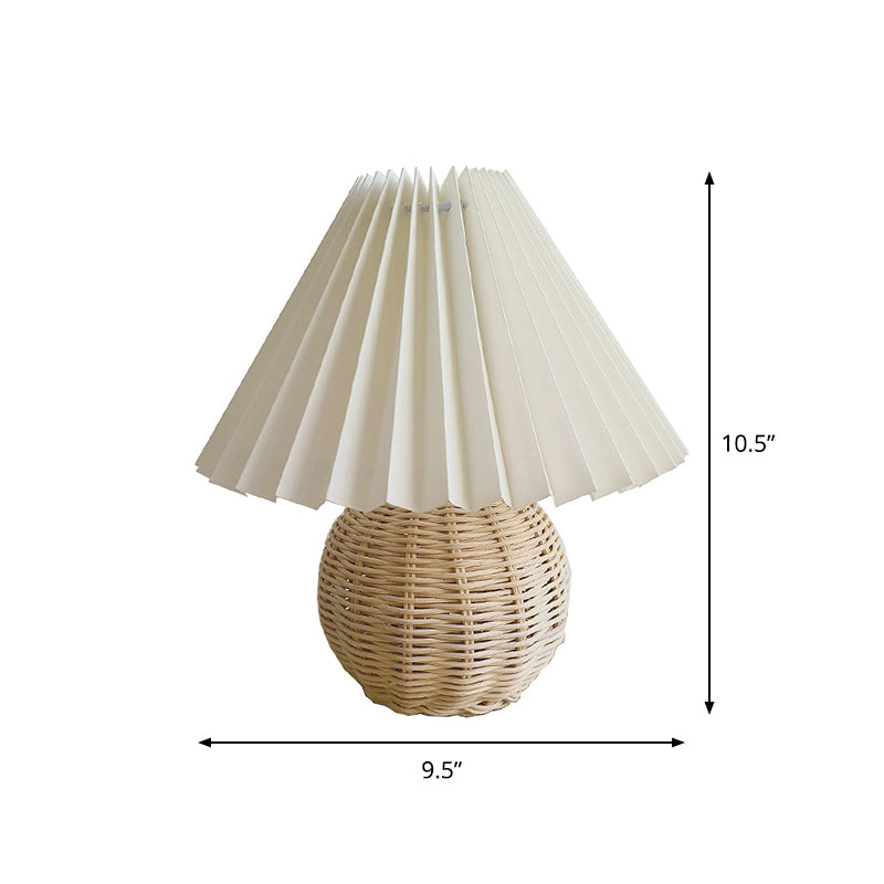 Lámpara de mesa de ratán de bambú redonda - Lámpara de noche blanca modernista con pantalla de tela en forma de pagoda