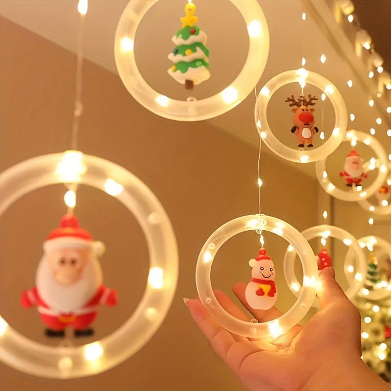 New Christmas lights with Santa Claus cartoon shape, hanging window curtain lights, LED color lights, window decoration, star lights, USB interface, Halloween gift.