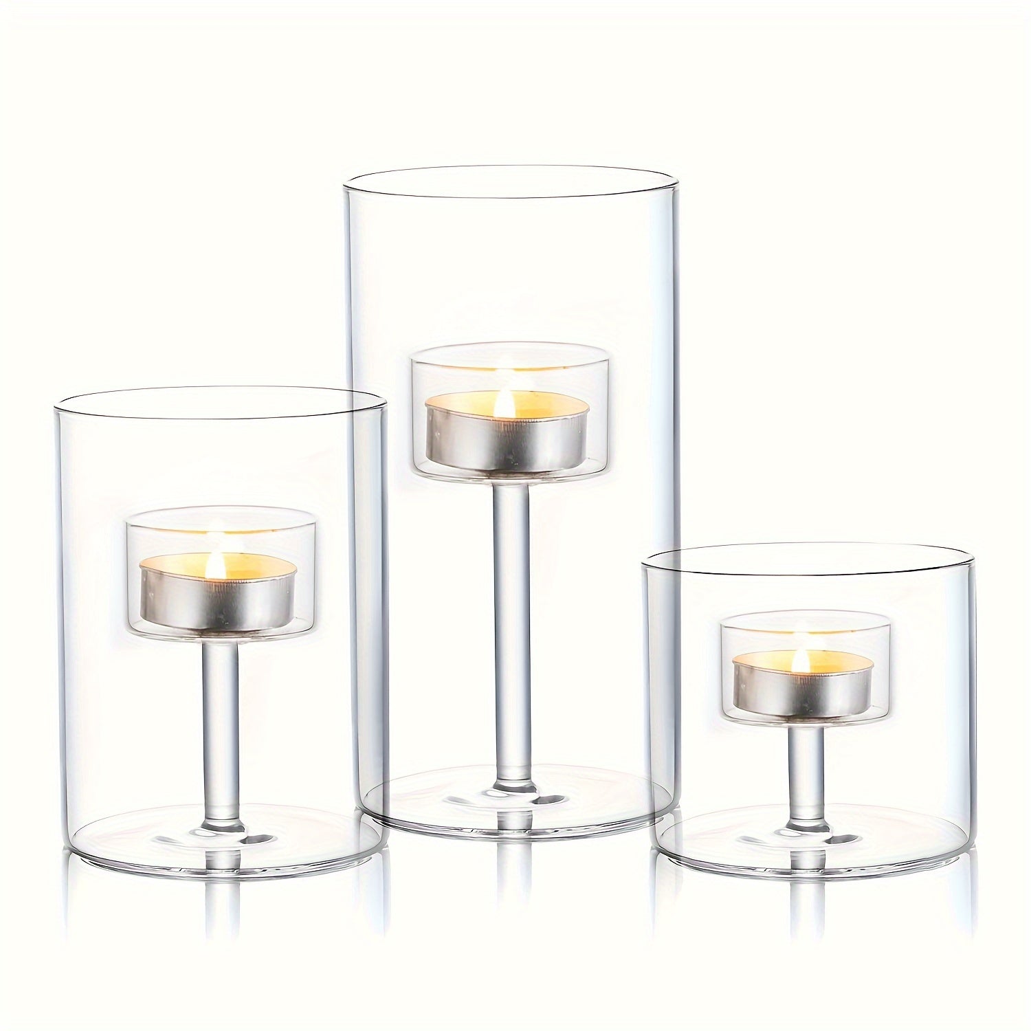 Set di candelieri cilindrici in vetro a 3 pezzi – Candelieri hurricane trasparenti per decorazione da tavolo, matrimoni e decorazione per la casa