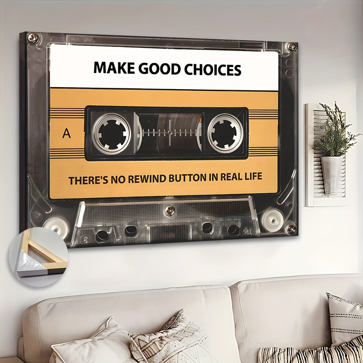 Tela de Cassete Retro Extra Grande - Citação Inspiradora, Pronta para Pendurar, Perfeita para Sala de Estar e Escritório