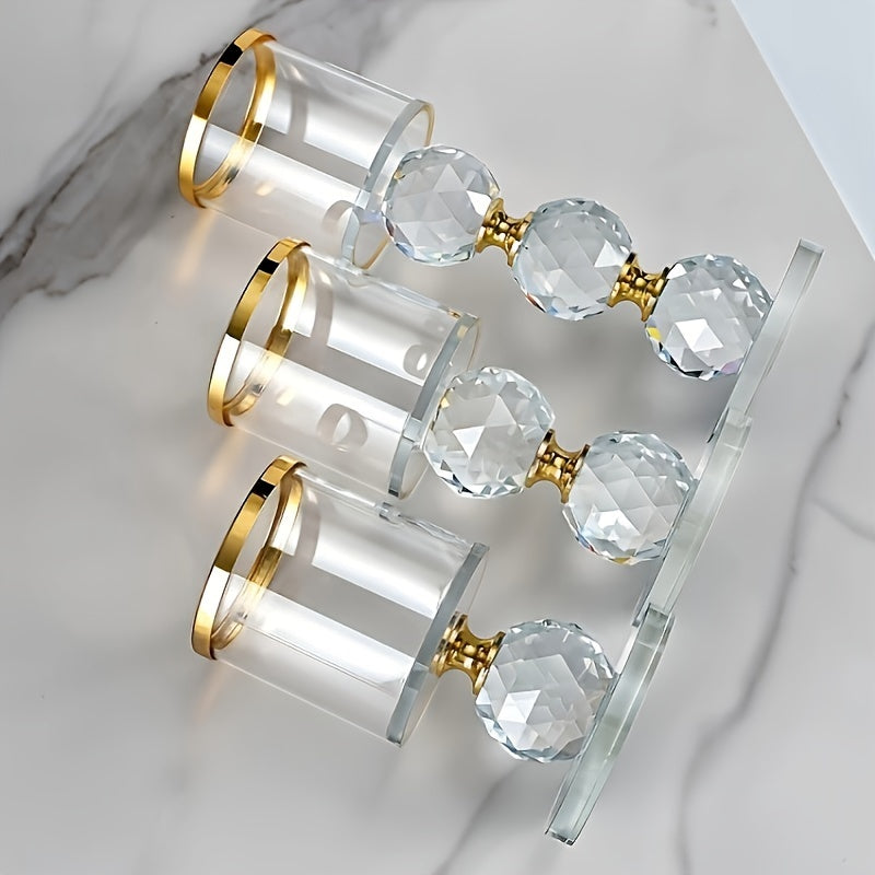 Set van 3 Kristallen Kandelaar - Luxe Tafeldecoratie voor Diner, Feestdagen en Romantische Avonden