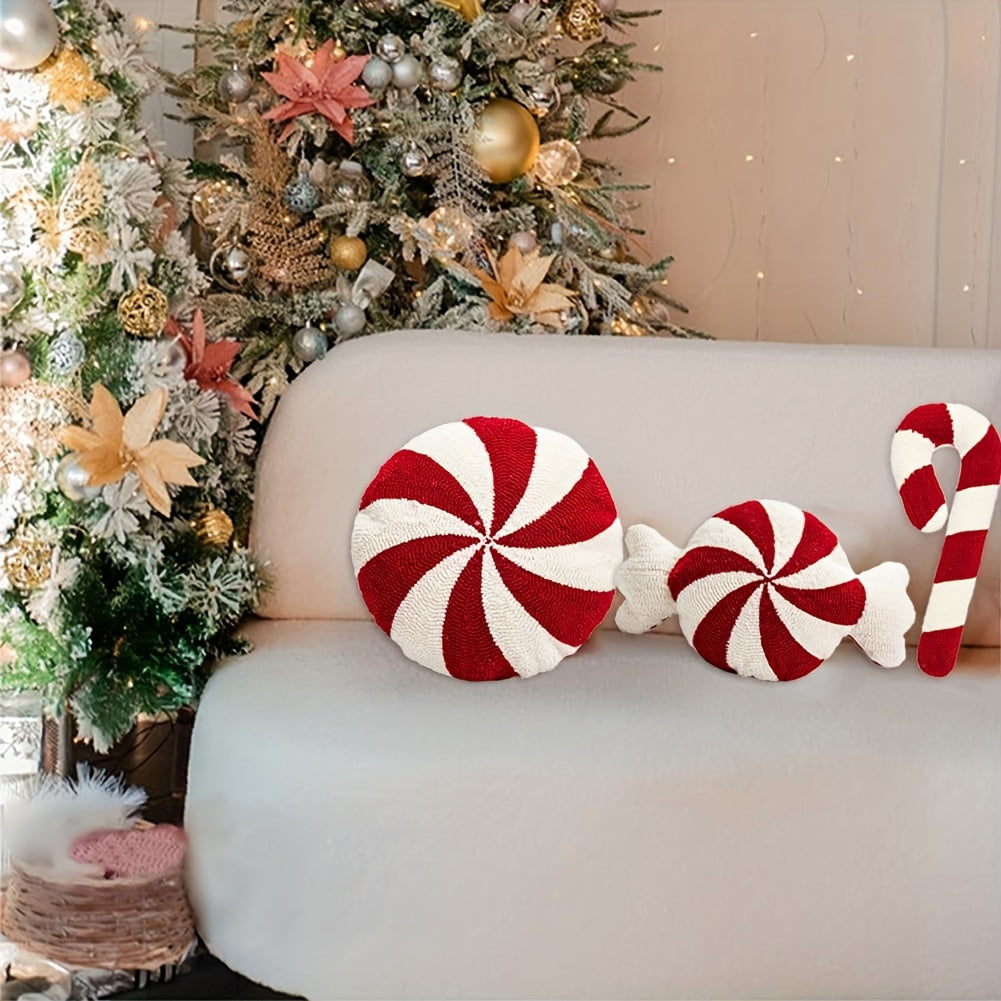 Almohada Bastón de Caramelo - Almohada Navideña Vintage, Lavable a Mano, Relleno de Poliéster