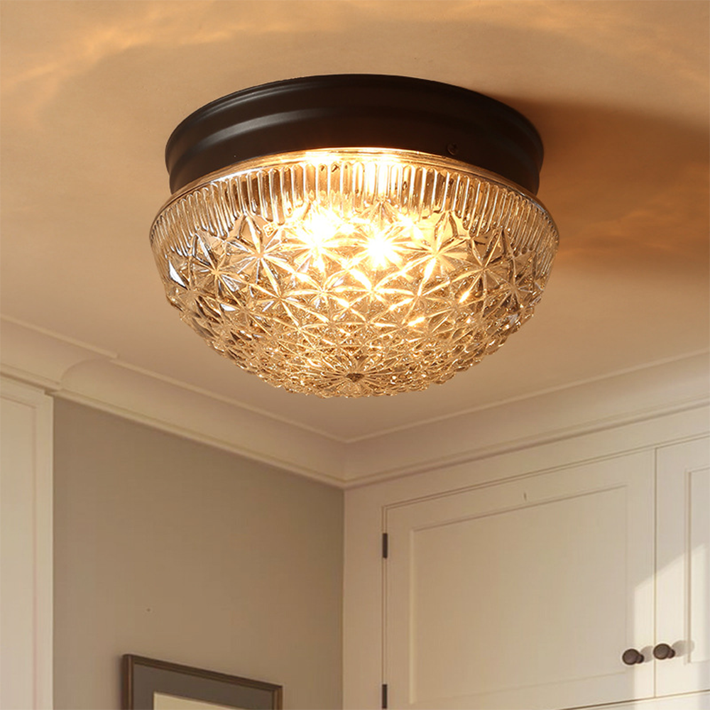 Lampada da soffitto in vetro trasparente scanalata per camera da letto