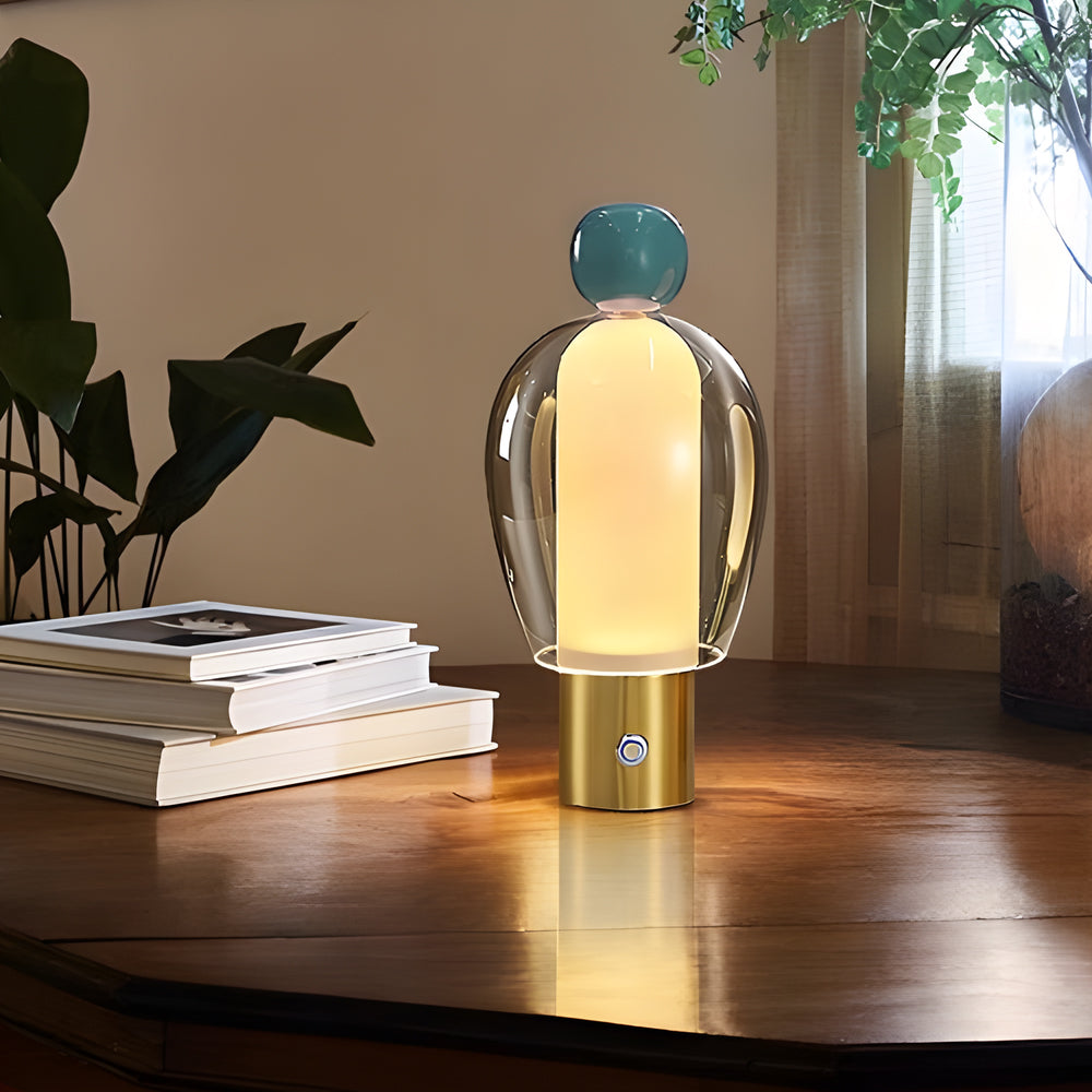 GlowFlow - Lampada da tavolo ricaricabile in vetro con dimmer LED