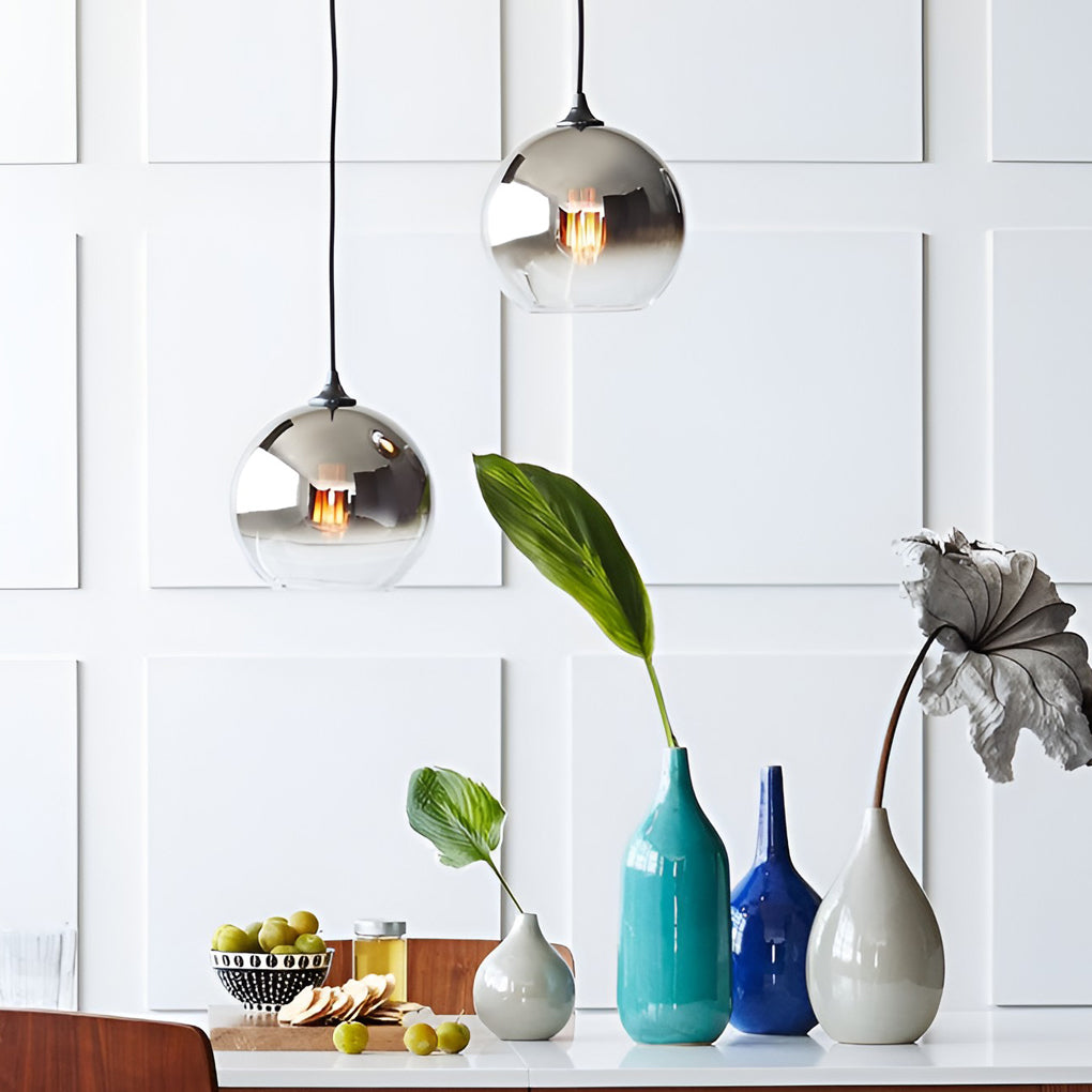 SphereGlow - Candeeiro Suspenso Industrial de Vidro Moderno com LED para Cozinha e Sala de Jantar