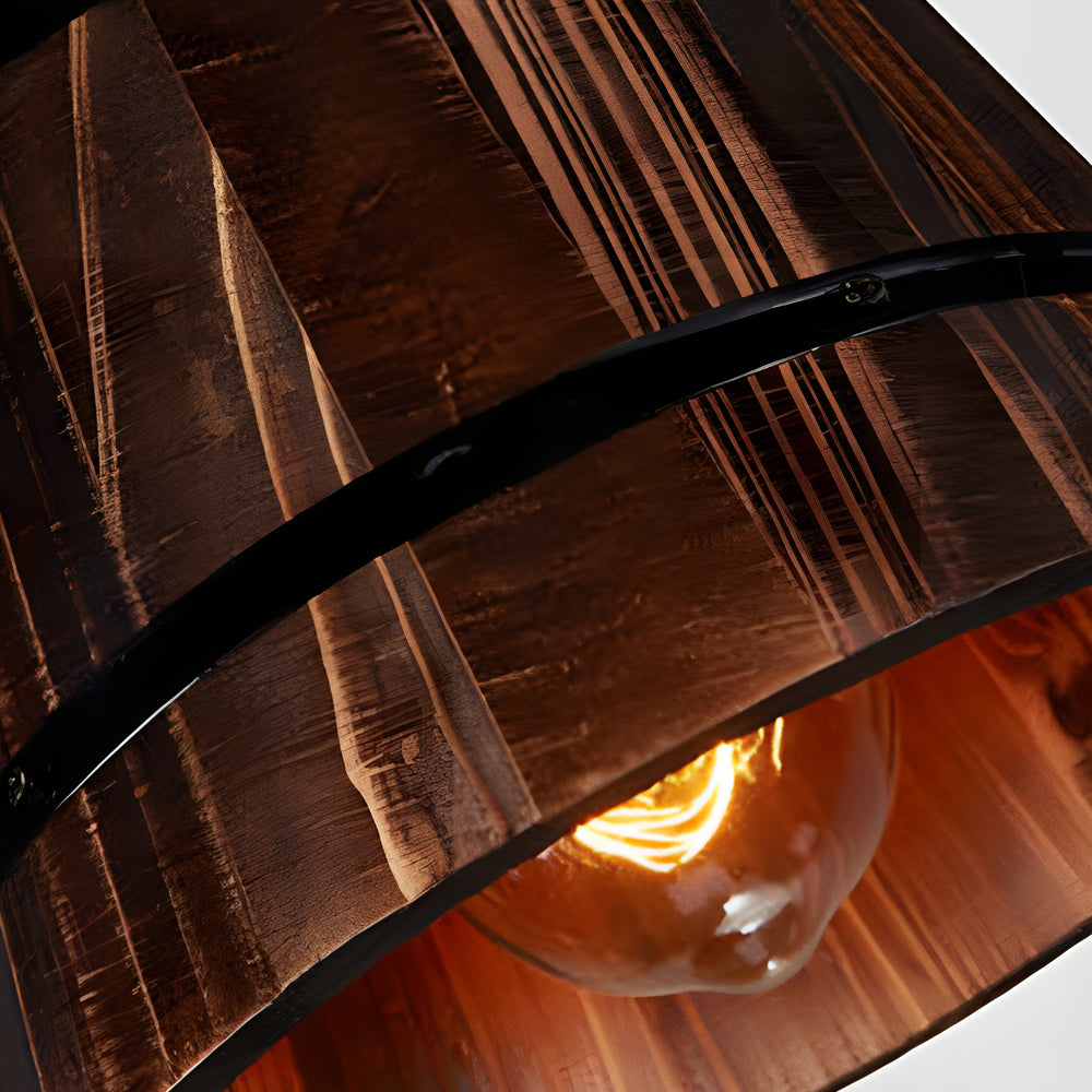 Lampada a sospensione in legno rustico a forma di secchio 1/3 per caffè e bar