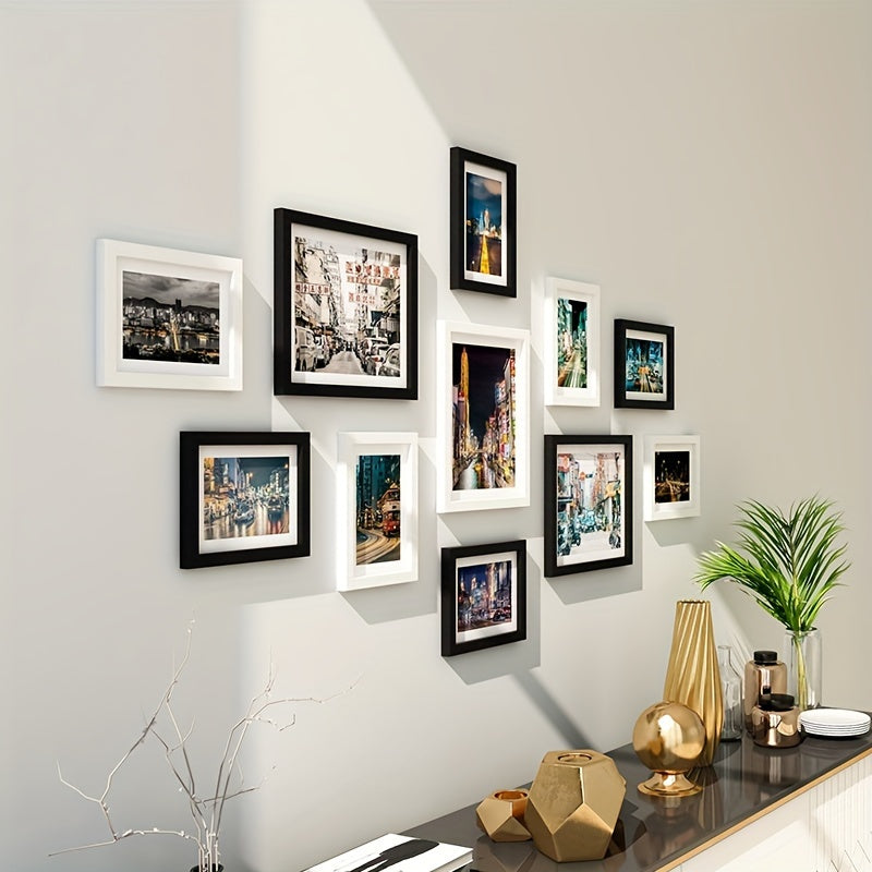Set de 11 marcos de fotos para galería - Estilo clásico, incluye fotos de paisajes, instalación sin taladro, varios tamaños para decoración de sala de estar