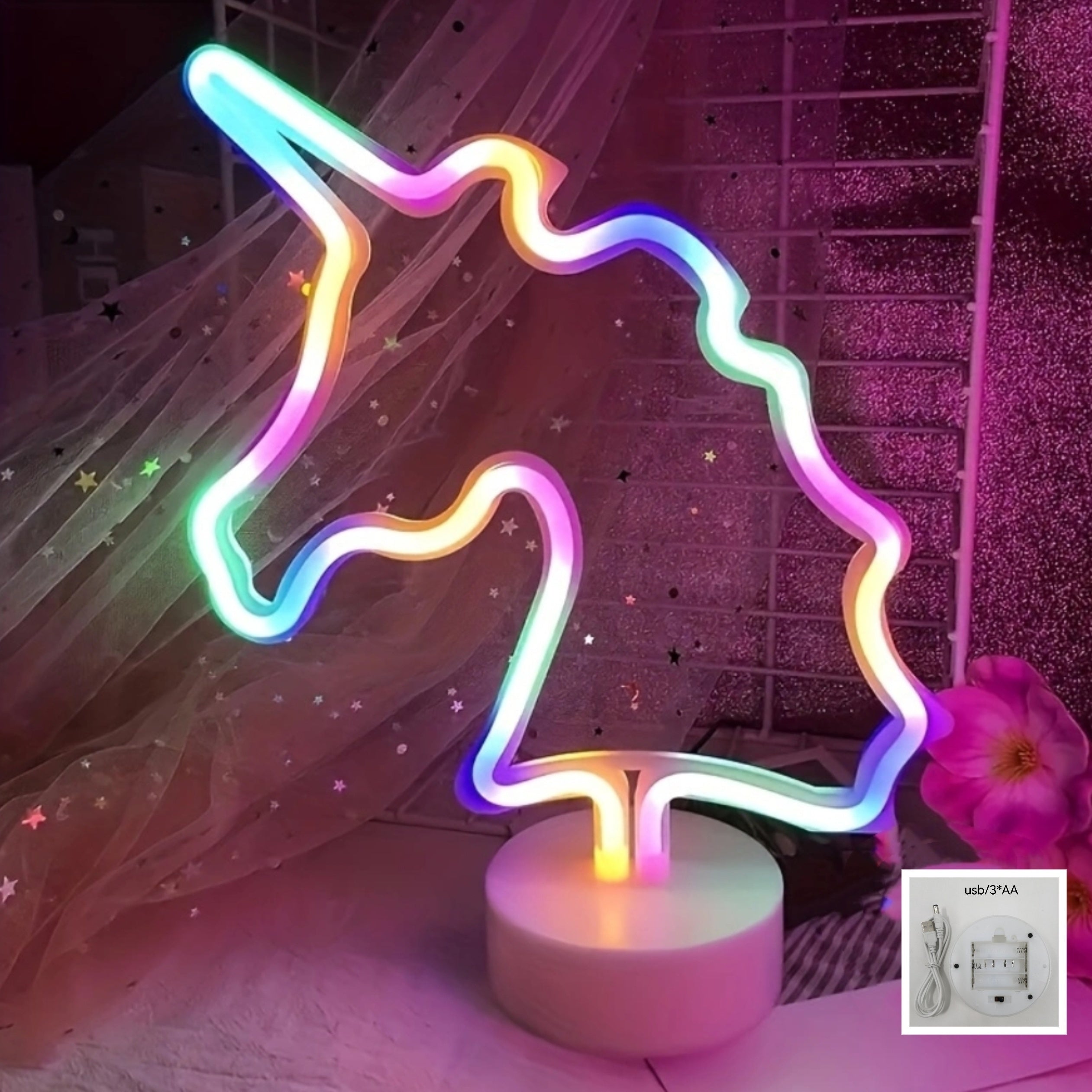 UnicornGlow - Neon Unicorn USB Table Lamp for Party & Decoration