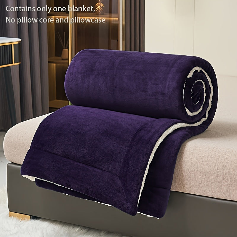 Coperta doppia faccia viola scuro in pile di latte e lana di pecora – Casual e confortevole per divano e letto