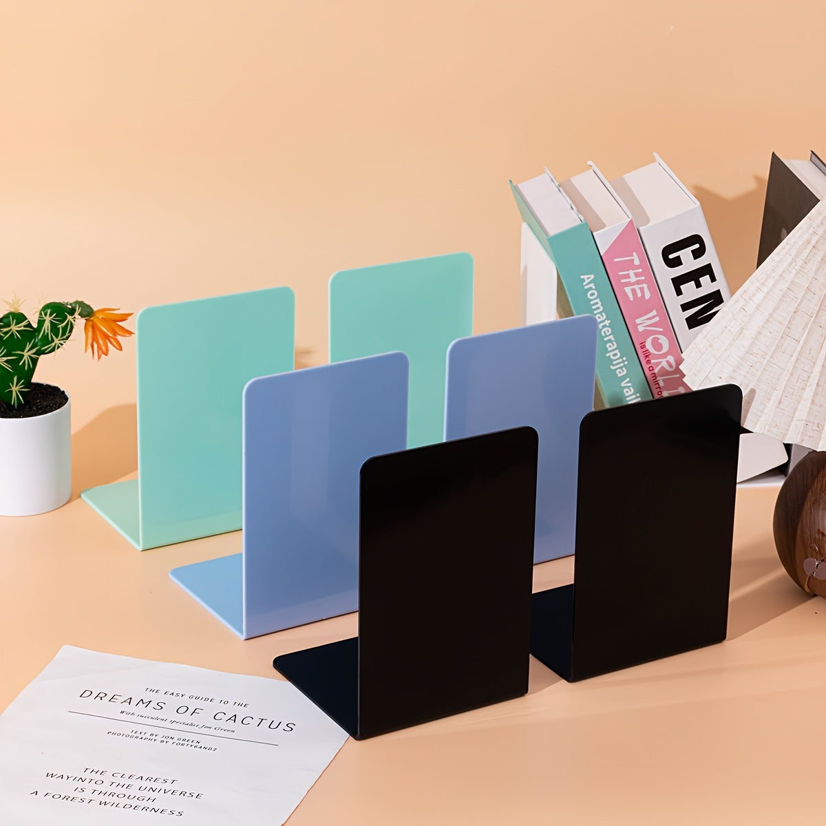 Conjunto de 8 Suportes de Livros em Forma de L - Material PP Durável, Organizador para Secretária e Estudantes