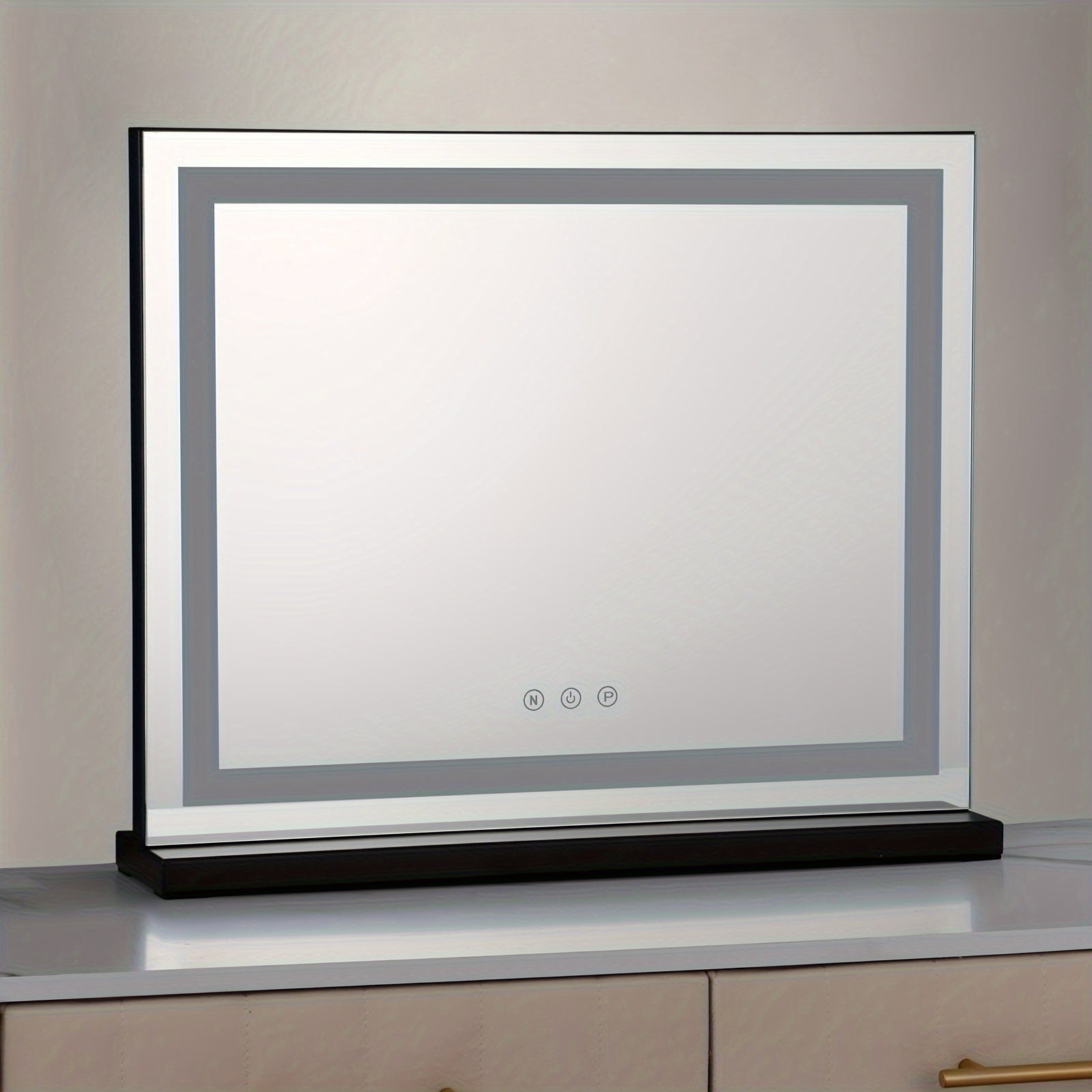 Specchio per trucco LED – Striscia luminosa orizzontale, controllo touch intelligente, alimentato via USB, specchio portatile luminoso