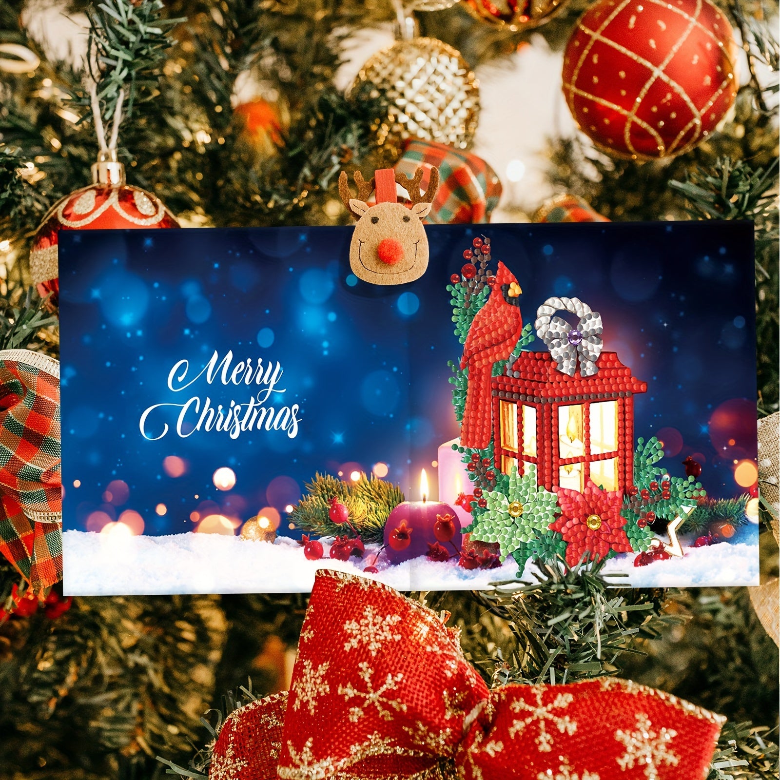 Conjunto de 12 Cartões de Felicitações com Pintura de Diamante - Mosaico Artesanal para Natal e Ano Novo, Personalizável com Mensagens Calorosas