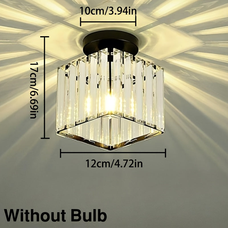 CrystalLuxe - Lampada da soffitto moderna E27 LED, nero oro con vetro di cristallo