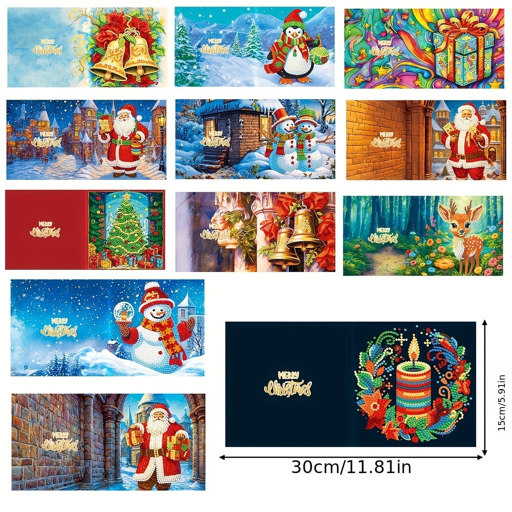 12 unidades Cartão de Natal com Pintura de Diamante - Mosaico de Pontos de Diamante do Pai Natal, Quadro, Presente de Natal Feito à Mão