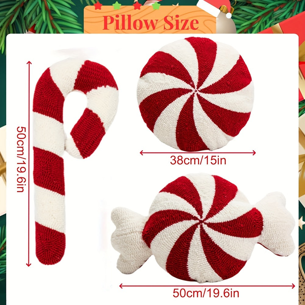 Almohada Bastón de Caramelo - Almohada Navideña Vintage, Lavable a Mano, Relleno de Poliéster