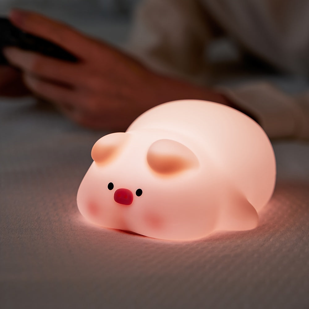 PiggyGlow - Cute Silicone Night Light, USB Rechargeable, Perfect Gift