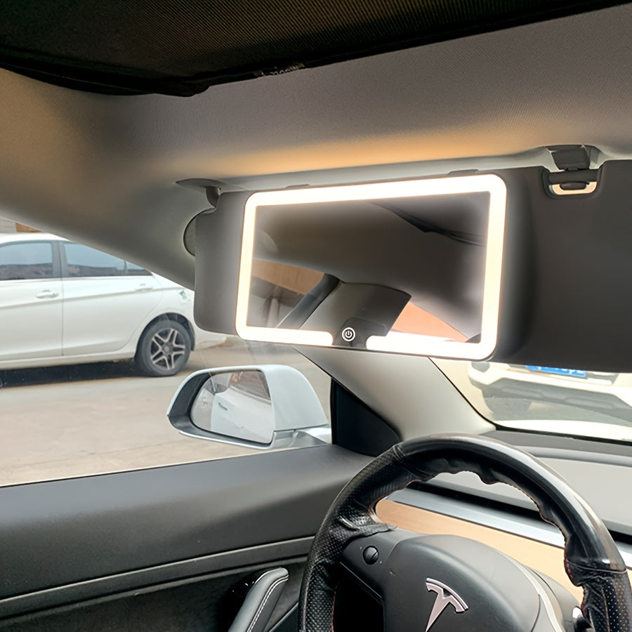 Auto Parasole Specchio Make-up con 3 Modalità di Luce – LED Regolabile, Ricaricabile USB, Design Portatile