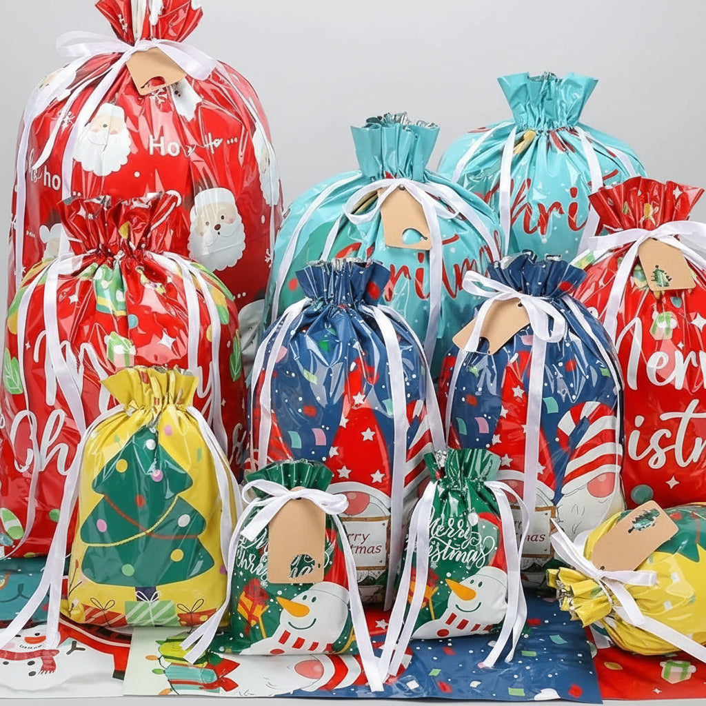 Christmas Gift Bag Drawstring Reusable Foil Bags Set 40 Pieces