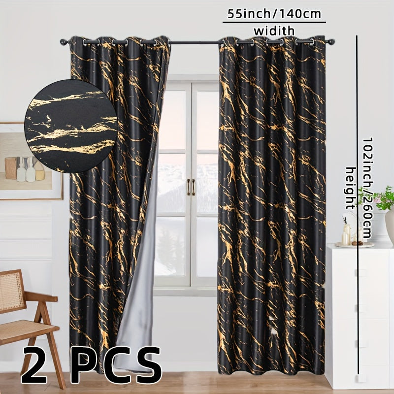 2 Pezzi di Tende Oscuranti in Marmo Stampato con Foglia d'Oro - Copertura per Finestre per Soggiorno e Camera da Letto