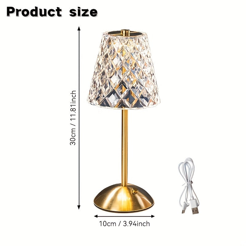CrystalLux - Candeeiro de Mesa LED Tricolor com Design de Cristal Luxuoso e Interruptor Tátil