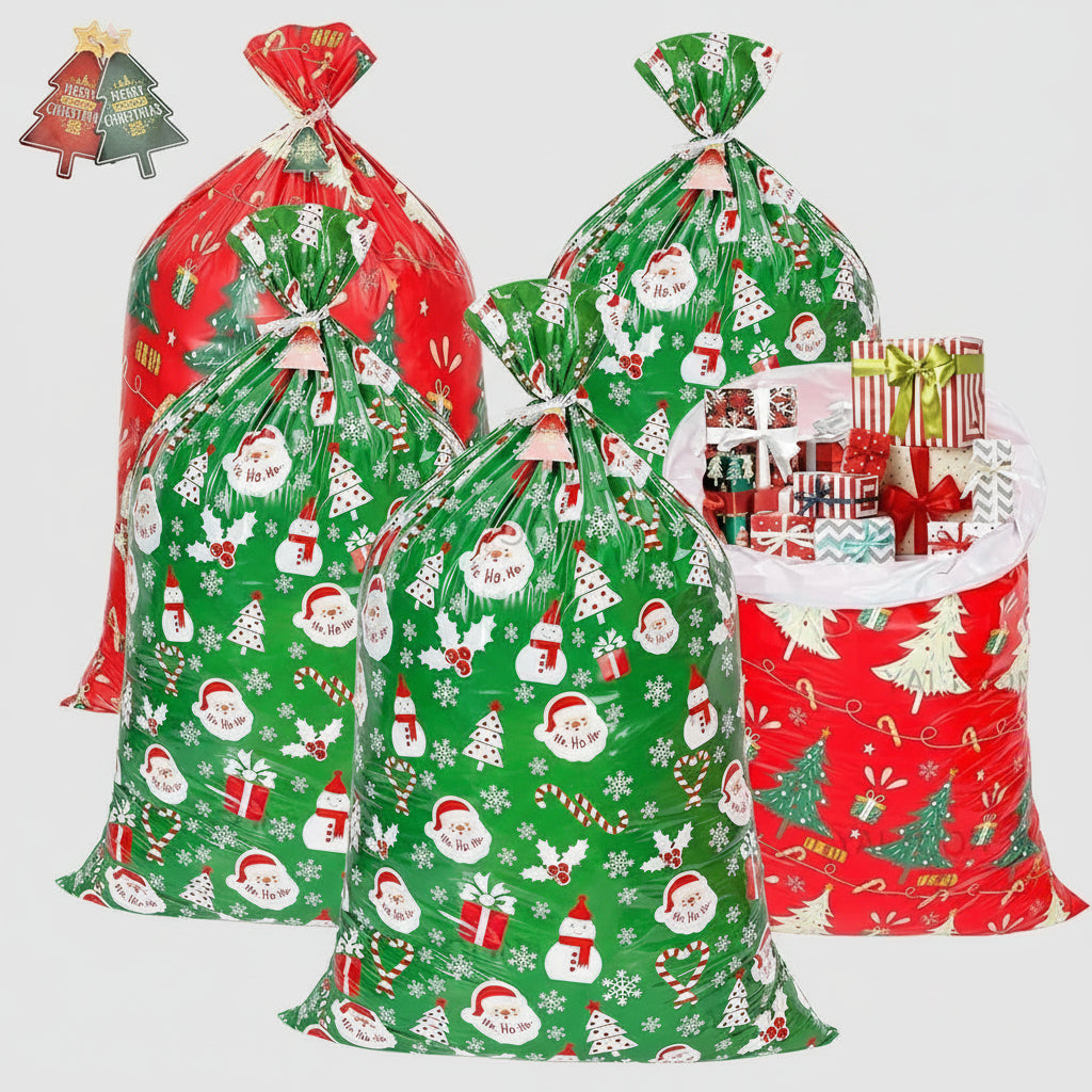 Christmas Gift Bag Drawstring Reusable Foil Bags Set 40 Pieces