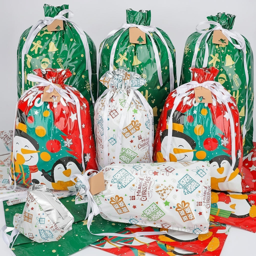 Set de 40 bolsas reutilizables de película con cordón para regalo de Navidad