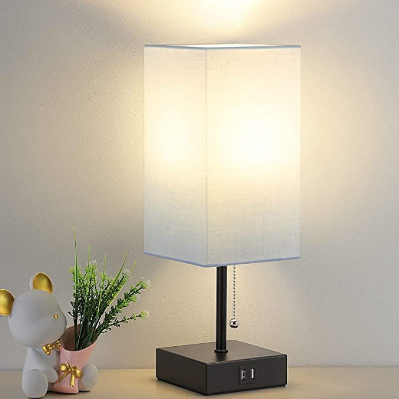 Lampada da tavolo USB - Lampada da tavolo con 2 porte di ricarica USB, lampada LED 2700K, paralume in lino