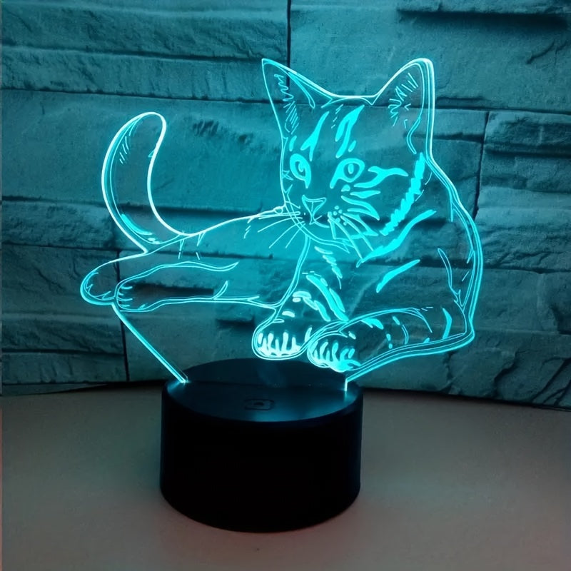 CatGlow - Lámpara nocturna 3D para gato con 7 colores y control táctil