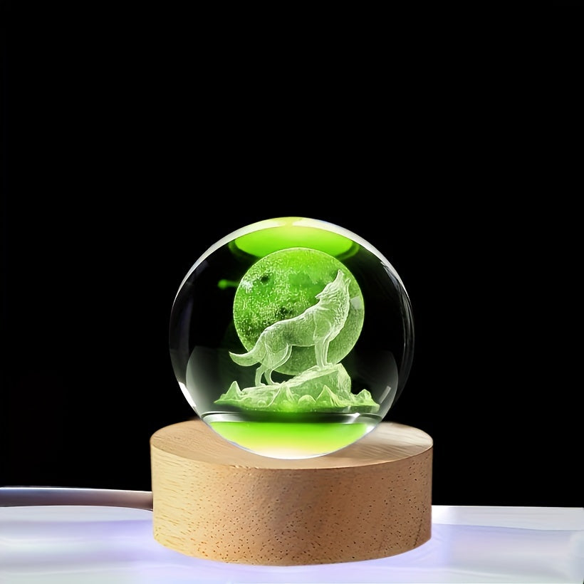 WolfLamp - Bola de nieve de cristal con lobo aullador 3D lámpara nocturna USB