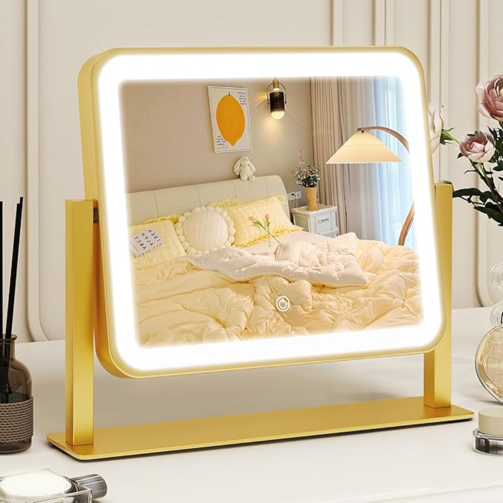Mirror Makeup Mirror with LED Lighting Aluminum Table Model