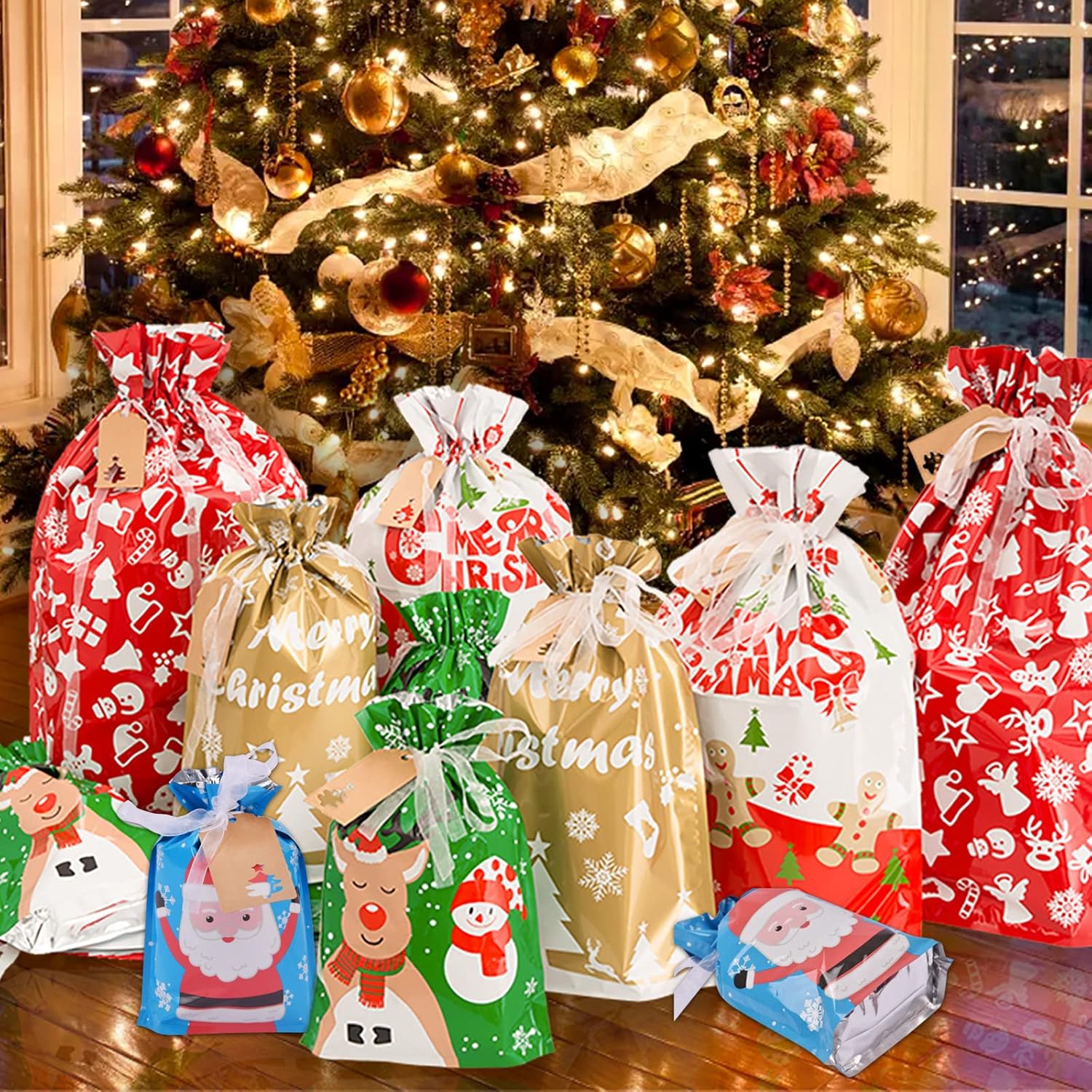 Set de 40 bolsas reutilizables de película con cordón para regalo de Navidad