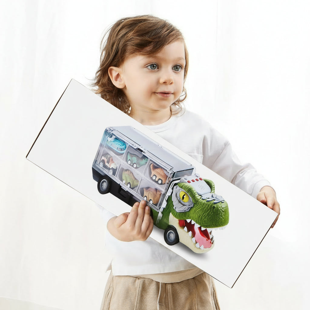 Set Gioco Camion Trasporto Dinosauri Mini Auto Elicottero