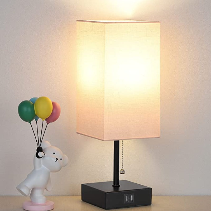 Lampada da tavolo USB - Lampada da tavolo con 2 porte di ricarica USB, lampada LED 2700K, paralume in lino
