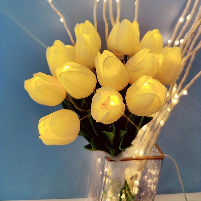 LumiBloom - 10 Pezzi Lampade LED a Tulipano, Bouquet Fatti a Mano Lampade da Tavolo, Perfette