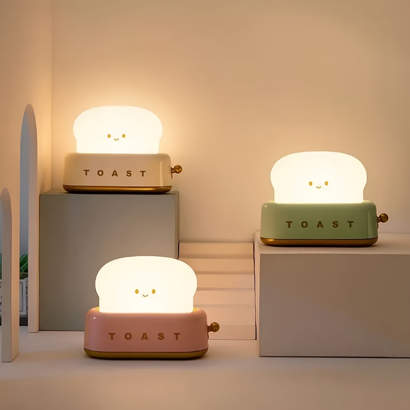 LumiToast - Cute USB Rechargeable LED Toaster Table Lamp, 3000K Warm Light