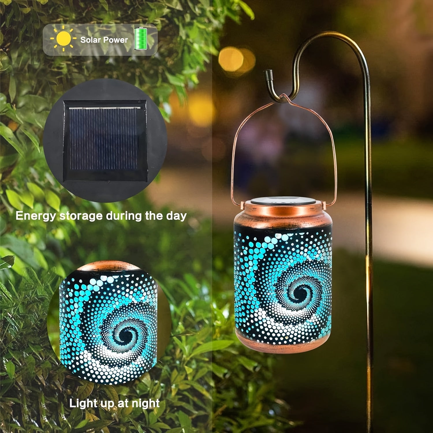 SolarLantern - Hangende Zonnelantaarns voor Buiten, Holle Metalen LED Lampen