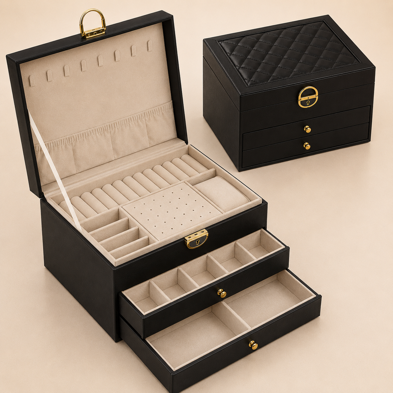 Moederdag Cadeau Sieradendoos Organizer Driedelig Opbergbox Slot Lades