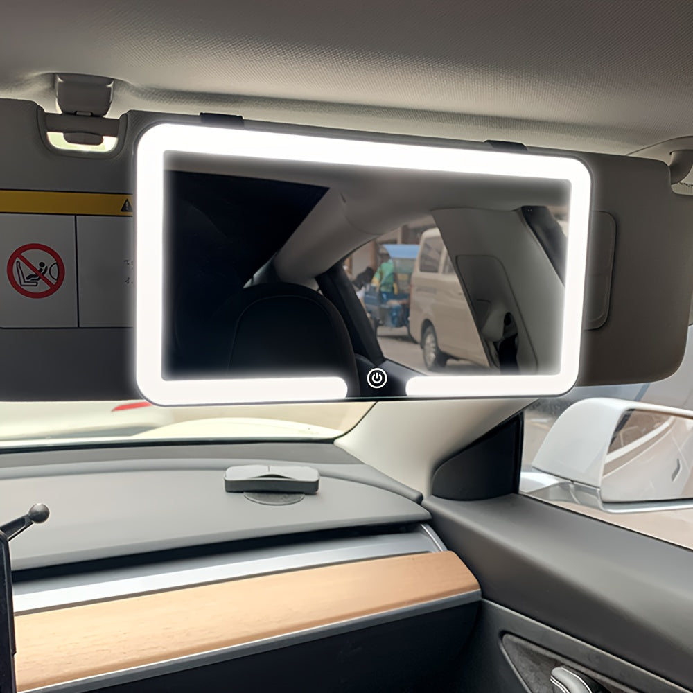 Auto Parasole Specchio Make-up con 3 Modalità di Luce – LED Regolabile, Ricaricabile USB, Design Portatile