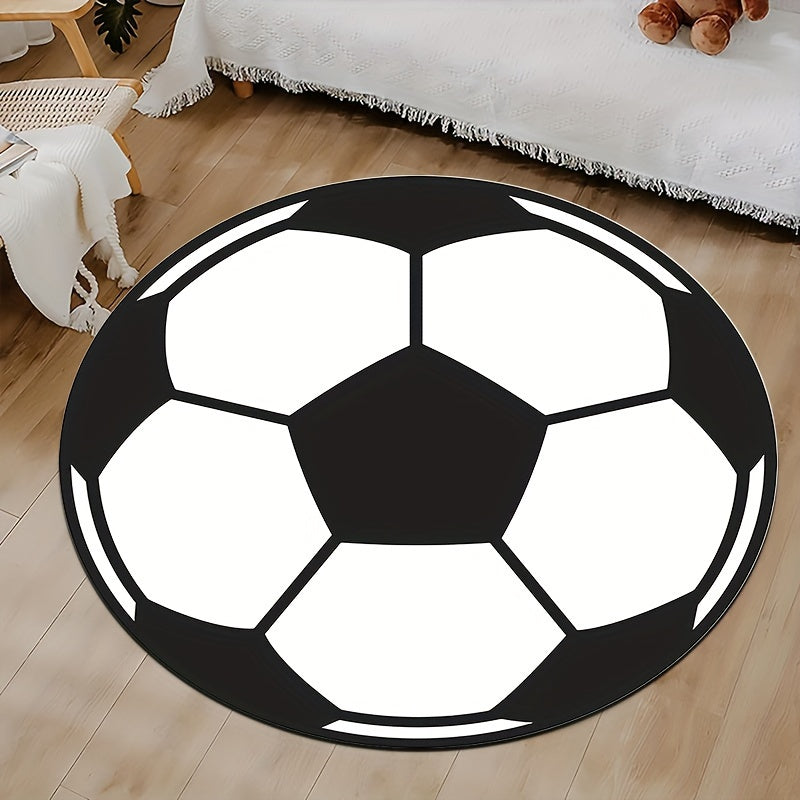 Alfombra Redonda de Diseño de Fútbol – Antideslizante, Lavable a Máquina, Alfombrilla Ligera para Sala de Estar y Dormitorio