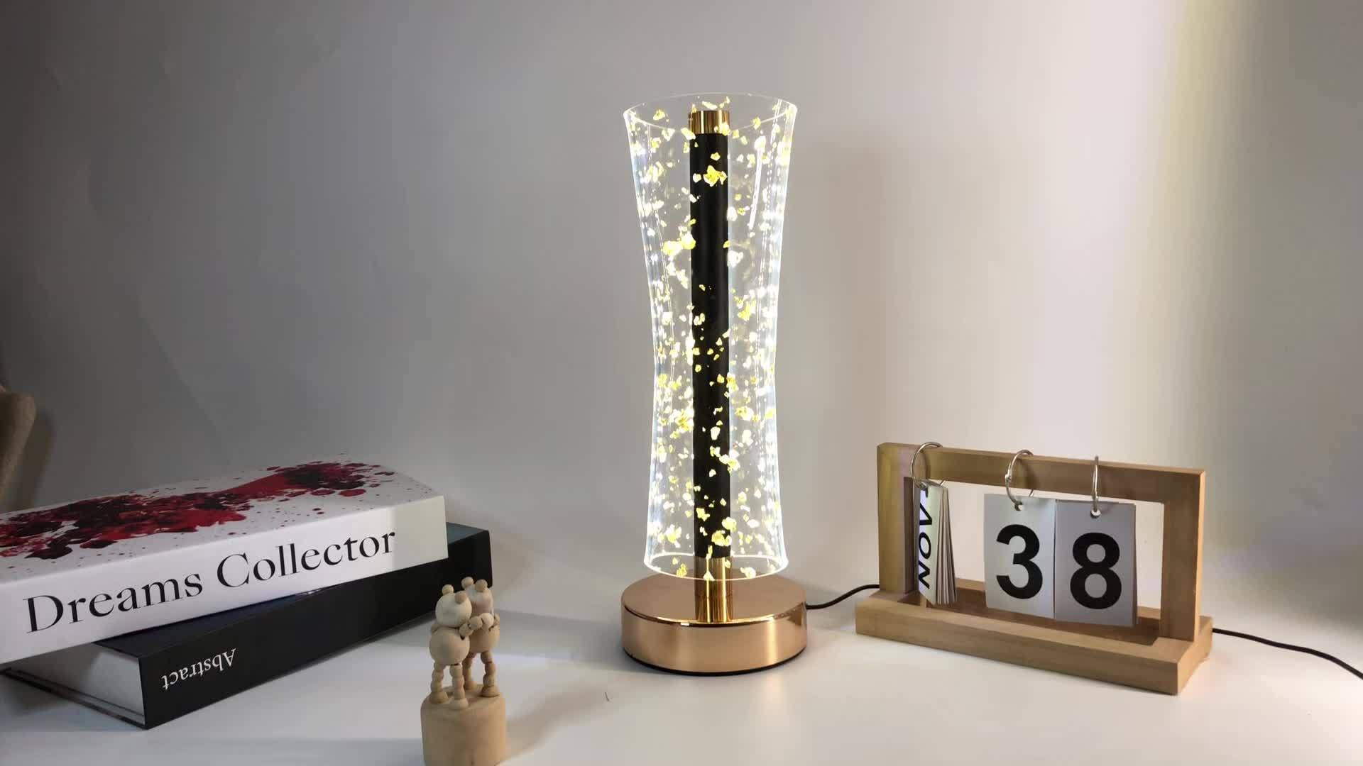 LumiAcryl - Modern Acrylic Table Lamp with Gold Foil and 3-Color Dimmable Lighting, USB-Powered
