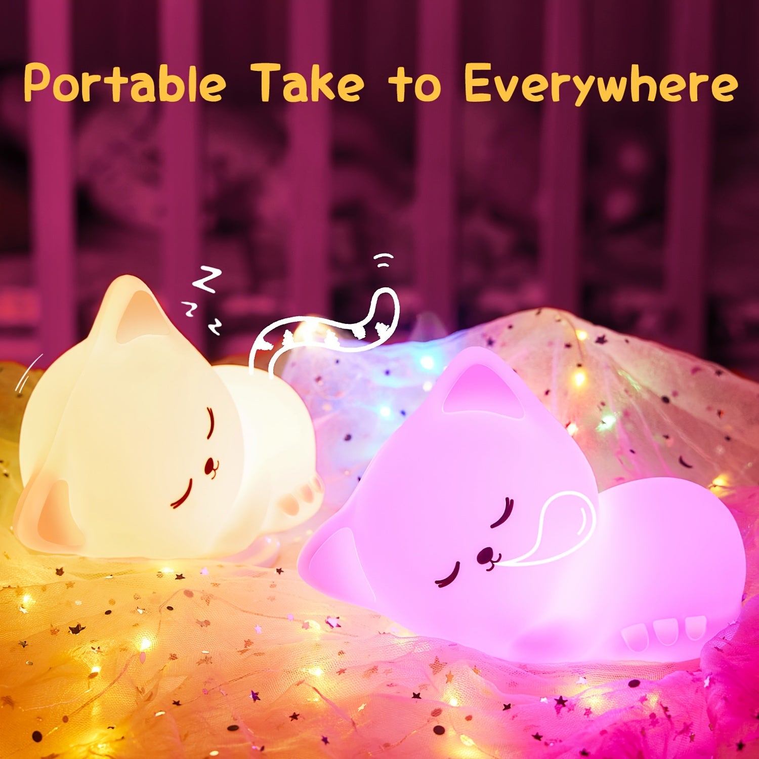 KittyGlow - Cute Cat Night Light with Remote Control and USB Rechargeable Silicone Lamp
