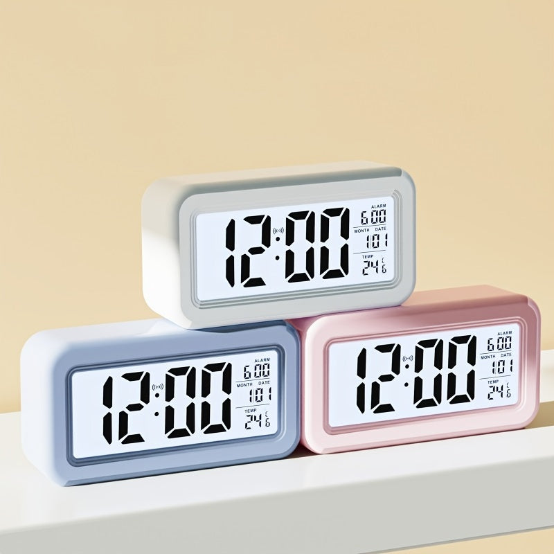 Digital Alarm Clock with LCD Screen - Date and Temperature Display