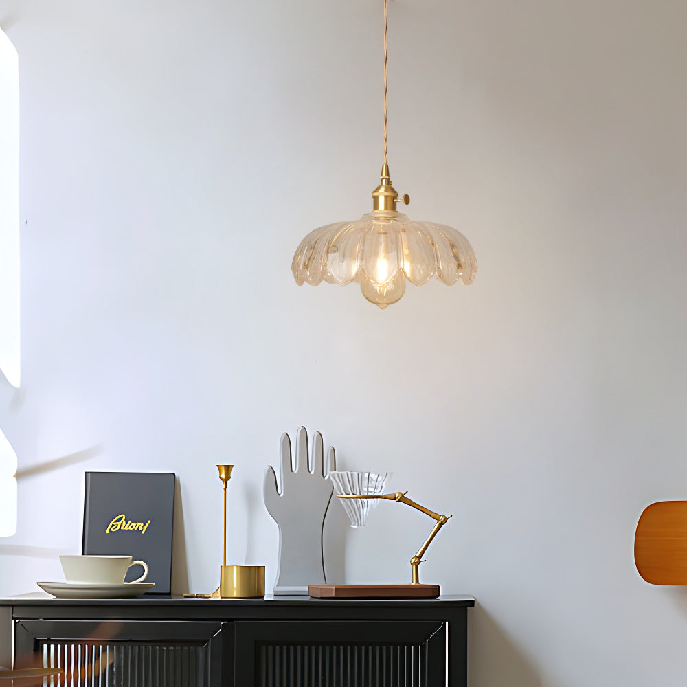 BrassBloom - Vintage Hanging Lamp of Glass and Brass for Living Room and Dining Room