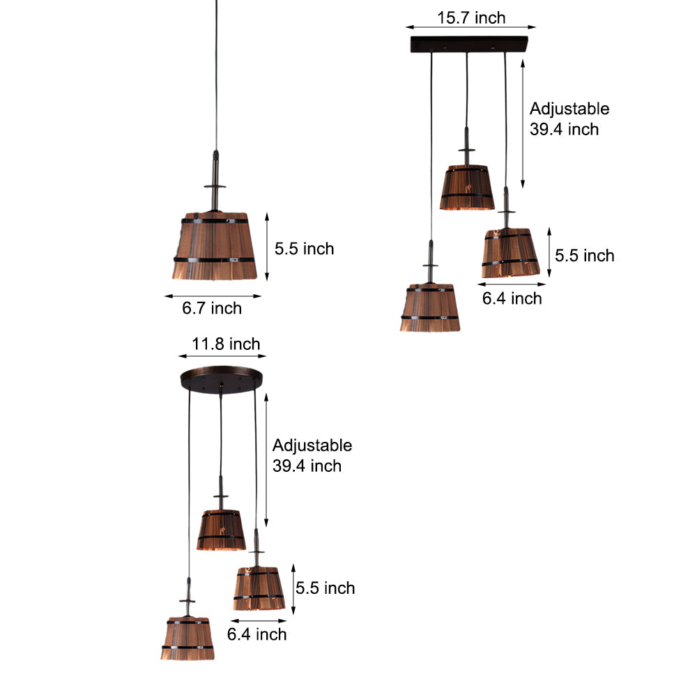 Lampada a sospensione in legno rustico a forma di secchio 1/3 per caffè e bar