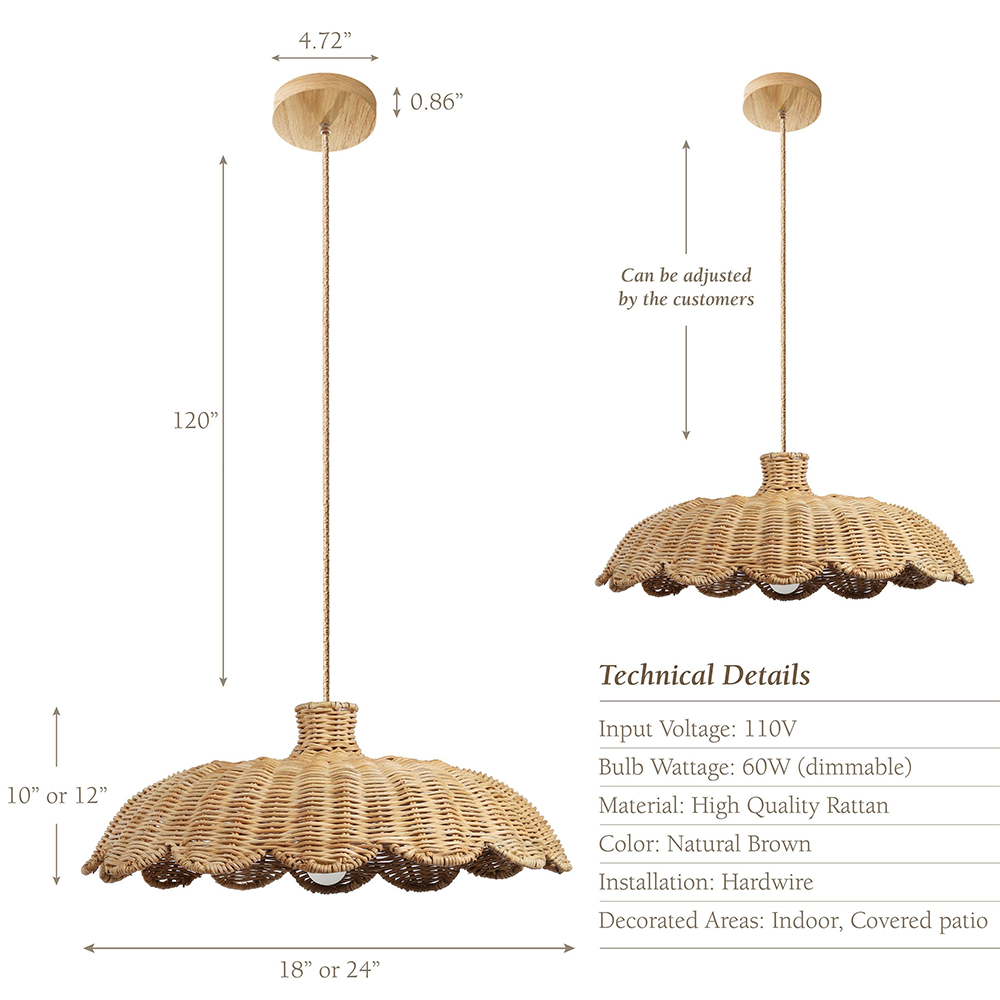 Lampada a sospensione intrecciata in rattan decorativa boho creativa