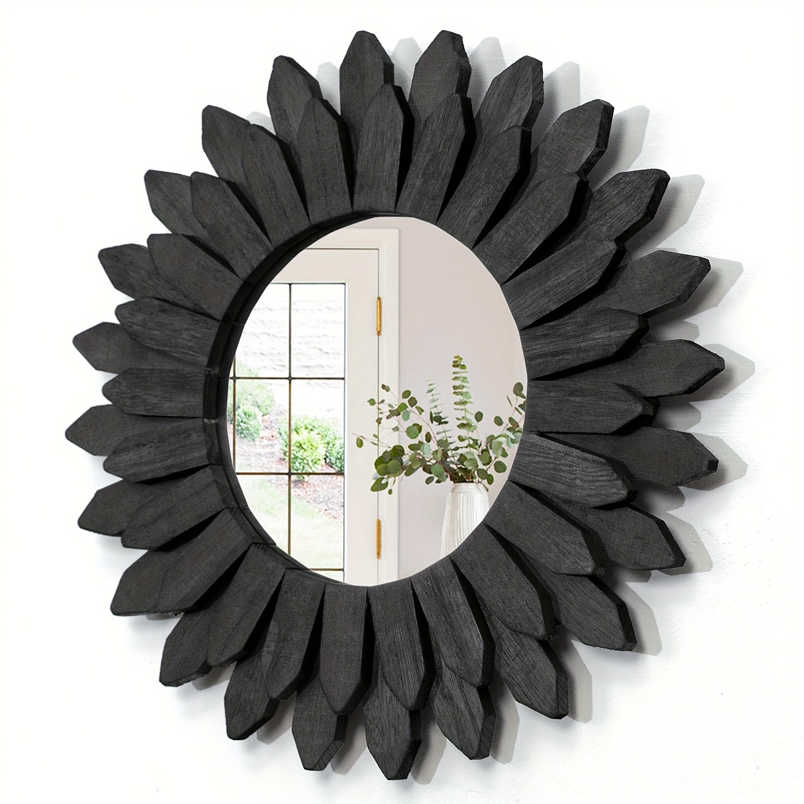 Specchio in legno con cornice a forma di fiore – Specchio decorativo da parete per soggiorno, camera da letto e bagno