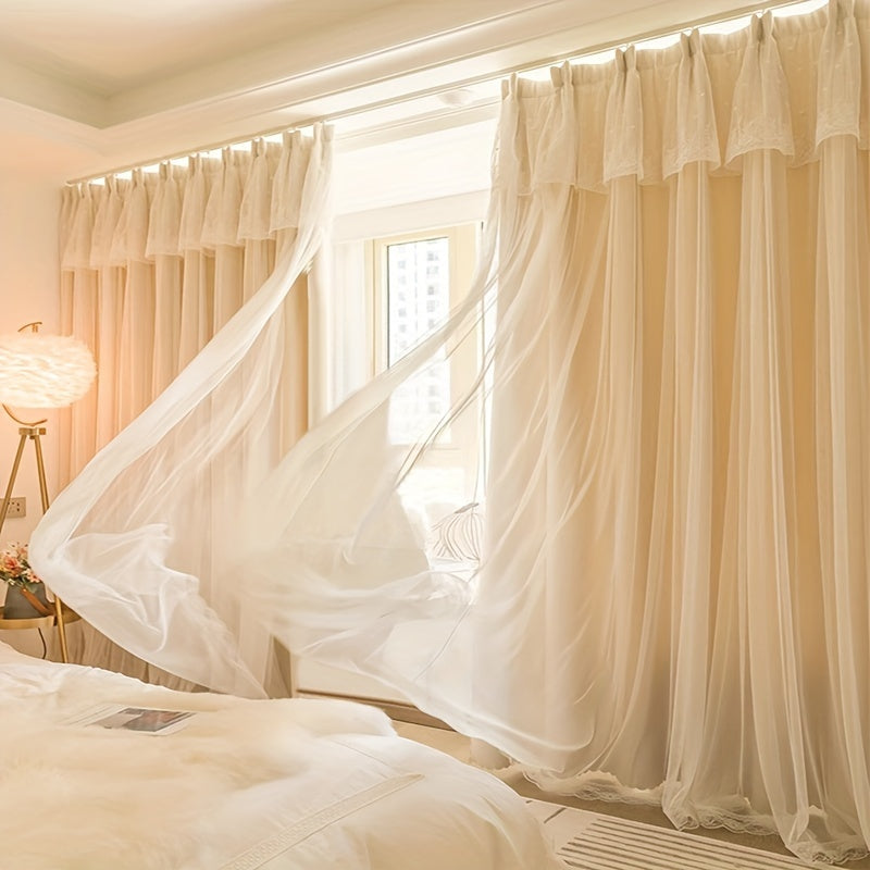 2 Peças de Cortinados Opacos Estilo Princesa Francesa - Revestimento de Janelas para Privacidade no Quarto e Sala de Estar