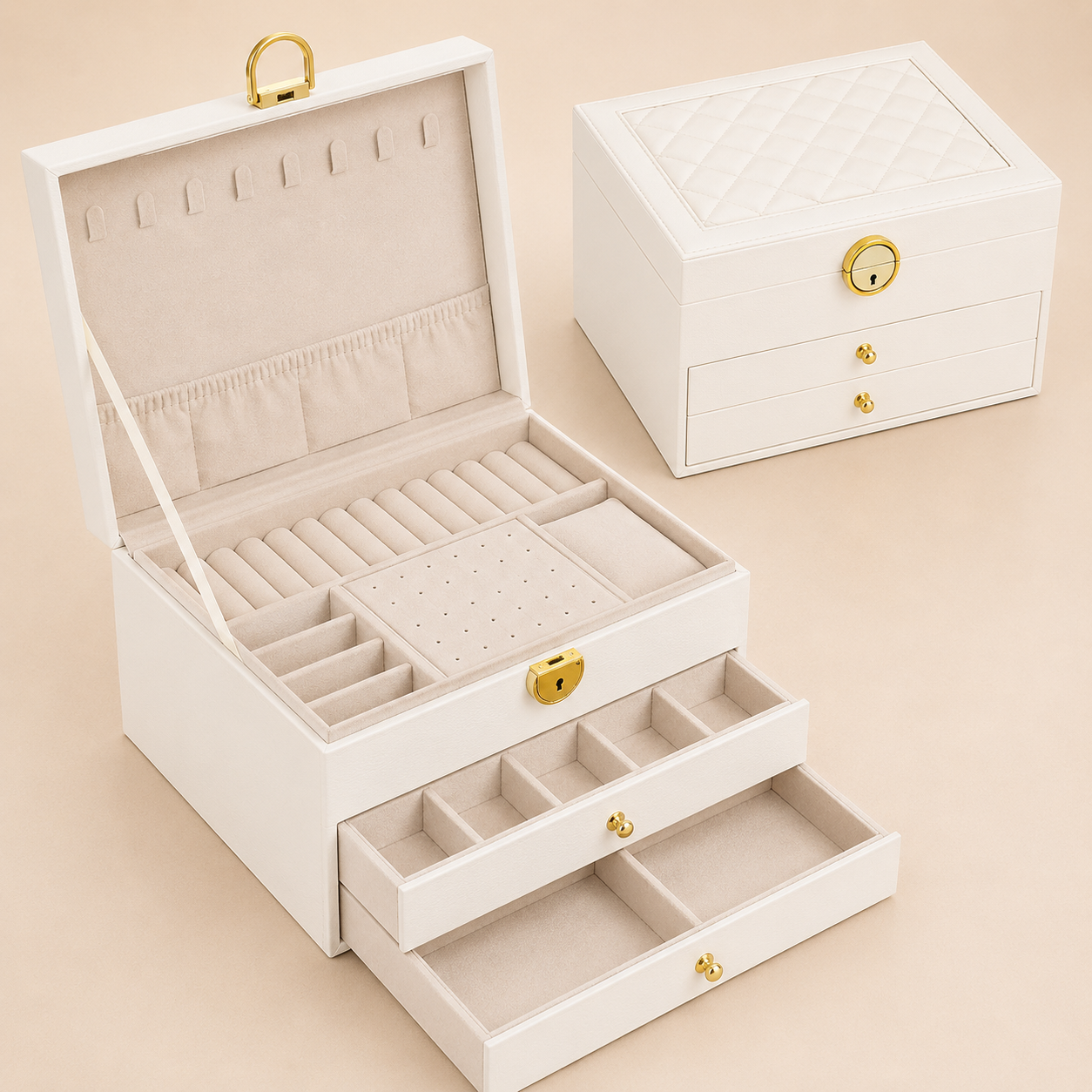 Moederdag Cadeau Sieradendoos Organizer Driedelig Opbergbox Slot Lades