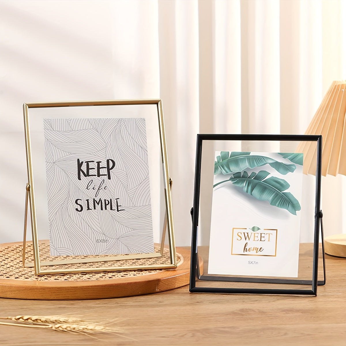 Elegante marco de fotos metálico - visualización de una sola foto de 10.16cm o 15.24cm, diseño moderno en dorado y negro para hogar y oficina