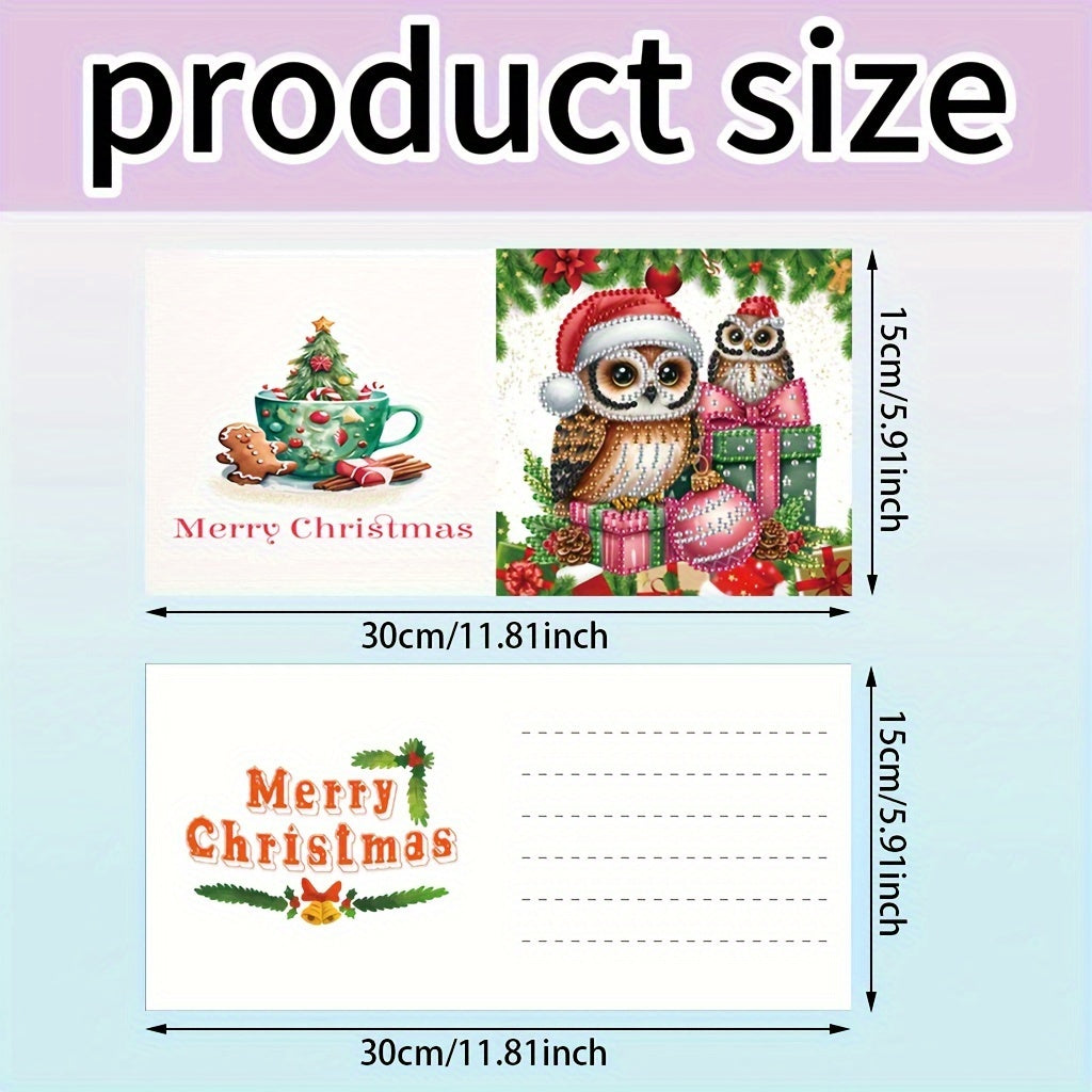 Conjunto de 6 Cartões de Pintura com Diamantes de Natal - Conjunto Festivo Feito à Mão com Motivos de Pai Natal, Coruja e Presentes para Votos de Natal, Forma Irregular de Diamante